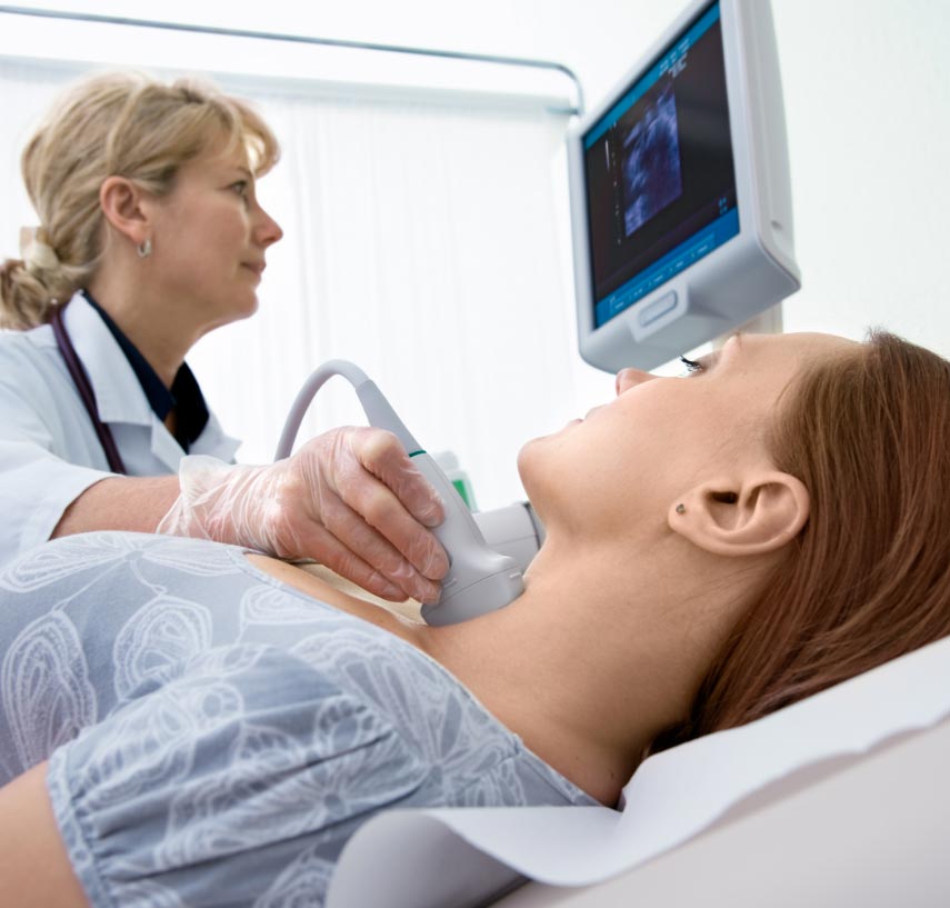 Performing an ultrasound on the thyroid gland